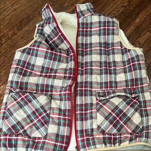 Pink Lily Plaid Vest with Red and Green